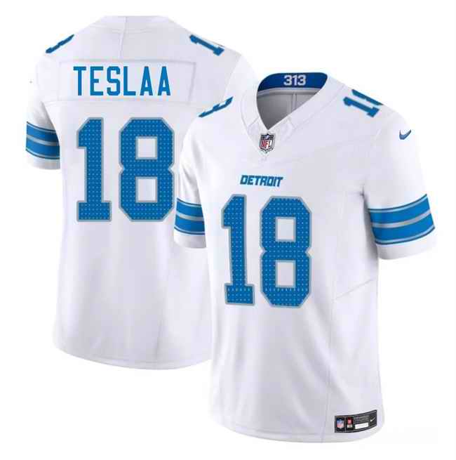 Men's Detroit Lions #18 Isaac TeSlaa White 2025 Draft F.U.S.E. Vapor Limited Stitched Jersey